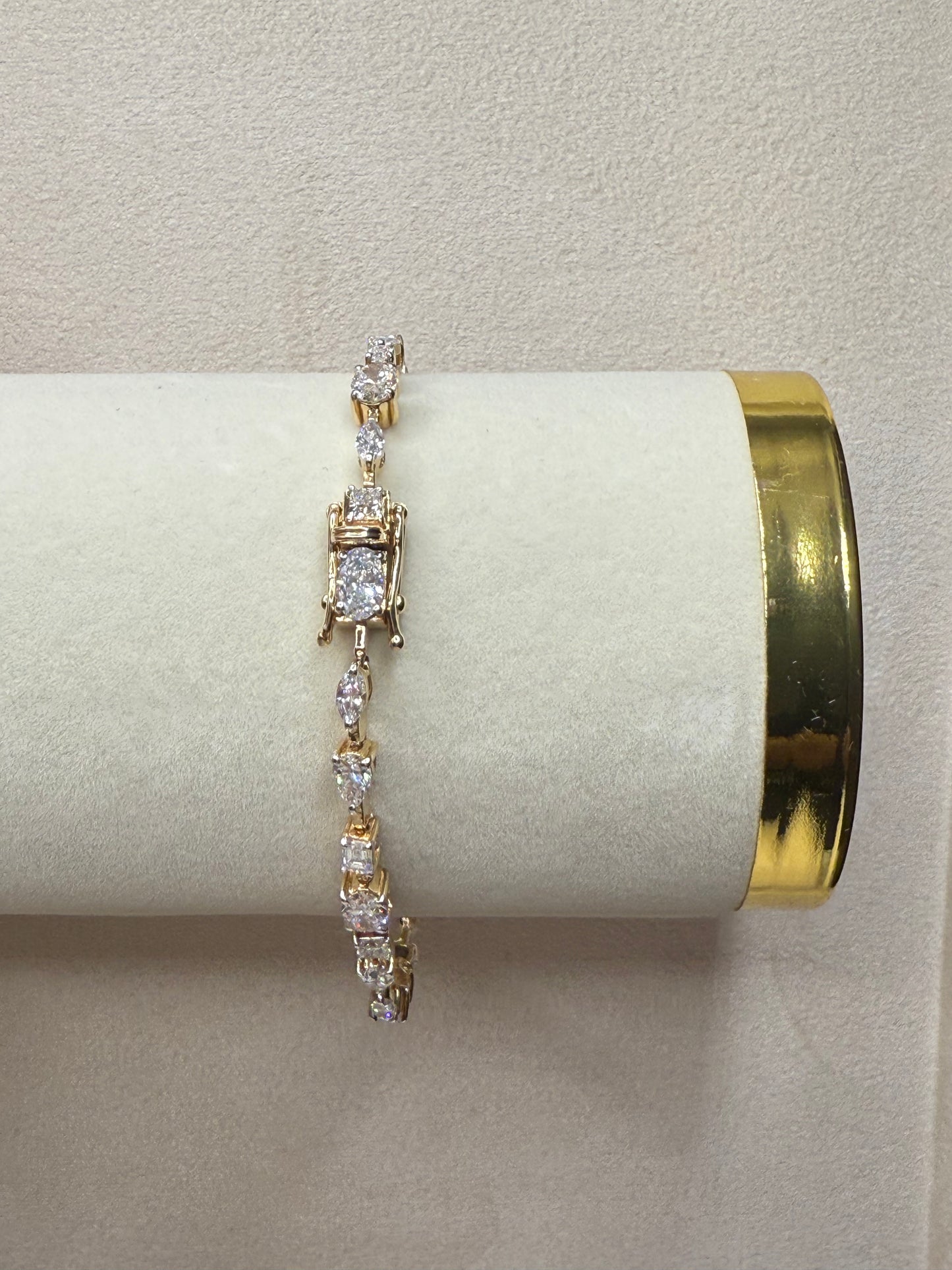 14k Yellow Gold Multi Shape Lab Diamond Tennis Bracelet