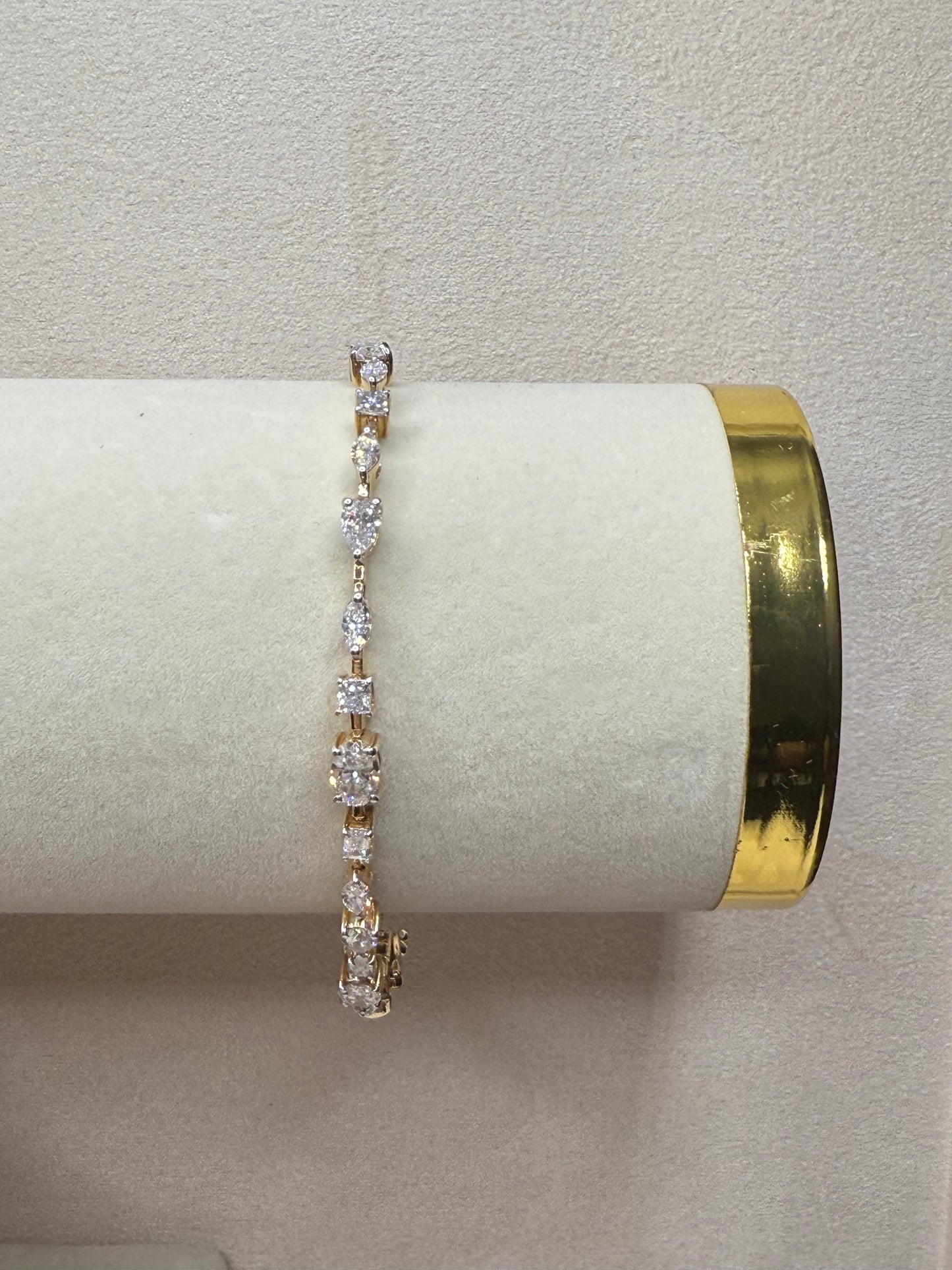 14k Yellow Gold Multi Shape Lab Diamond Tennis Bracelet