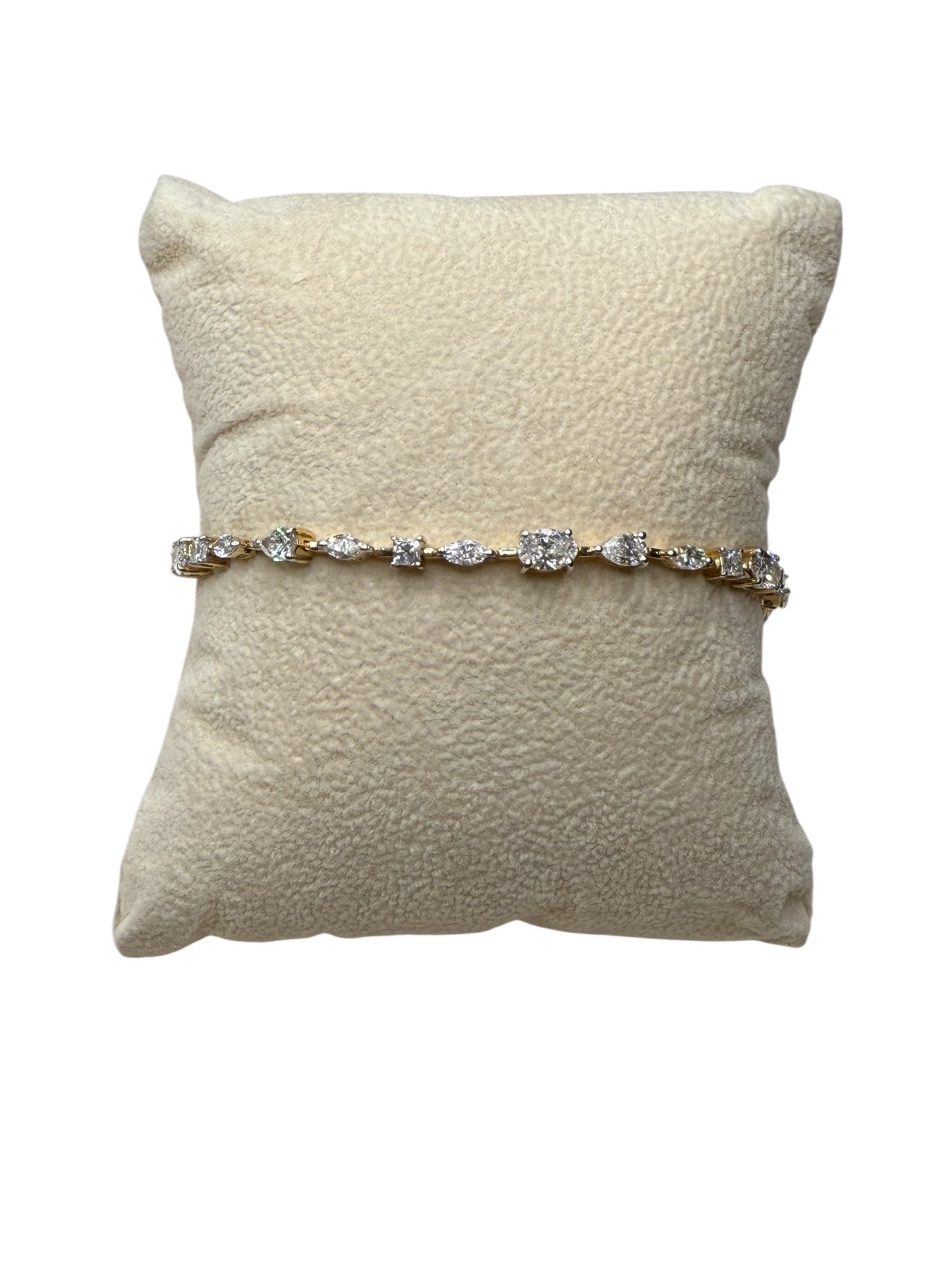 14k Yellow Gold Multi Shape Lab Diamond Tennis Bracelet